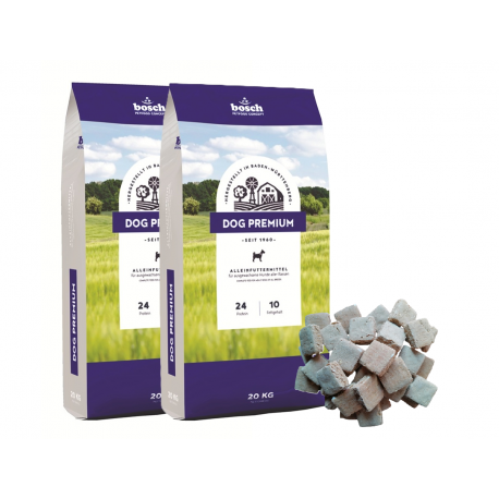 bosch Dog Premium 2 x 20kg + bosch MUSLI sausainiai 10kg